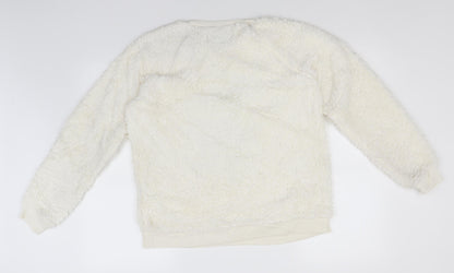 Preworn Mens White Round Neck  Cotton Pullover Jumper Size L   - Gangsta Wrapper, Christmas