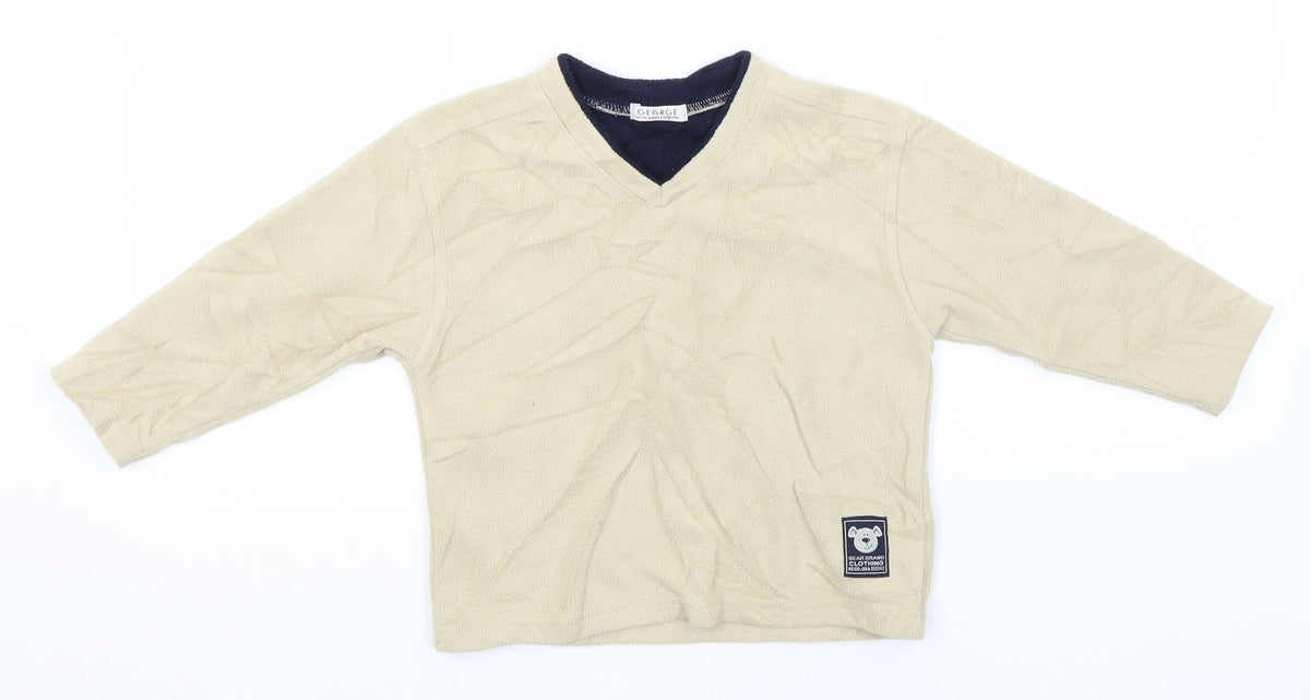 Additional front view of George boys’ green v-neck polyester jumper, size 2-3, years