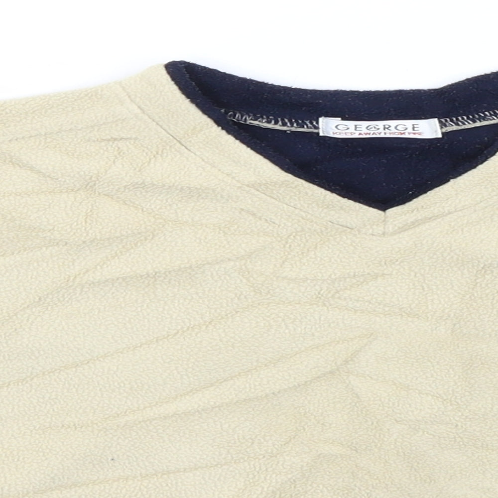 Close-up detail of George boys’ green v-neck polyester jumper, size 2-3, years