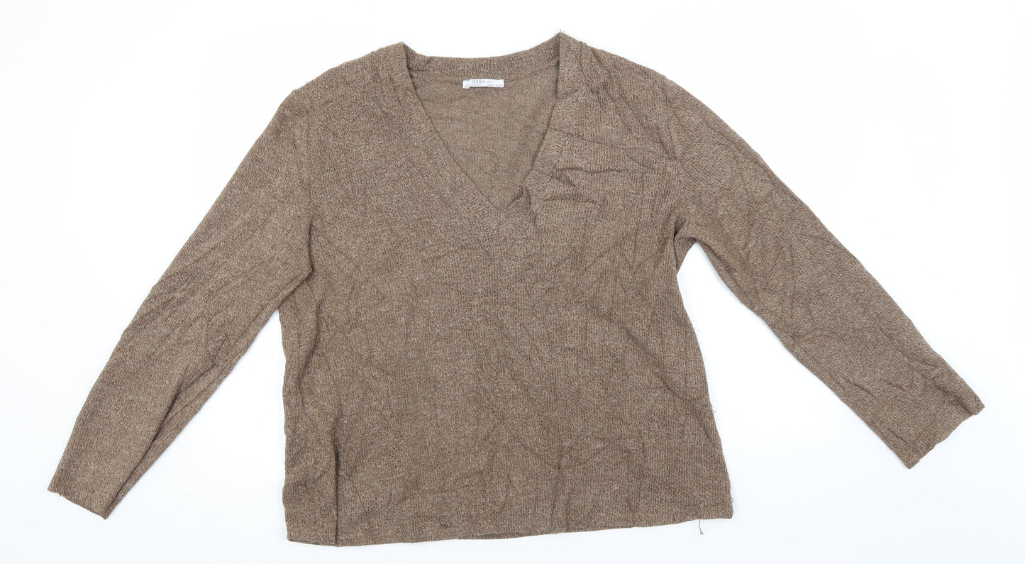 Womens UK Size L Zara Brown Pullover Jumper