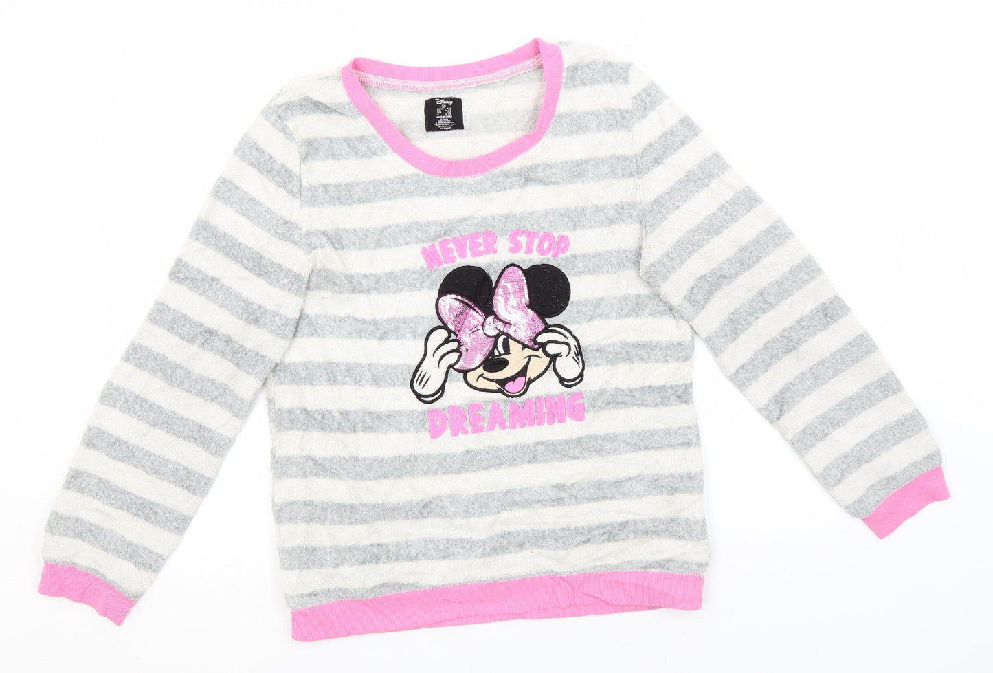 Disney Womens White Round Neck Striped Polyester Pullover Jumper Size 6   - Minnie Mouse