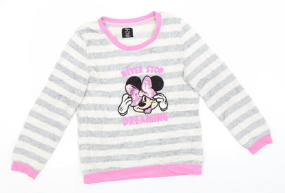 Disney Womens White Round Neck Striped Polyester Pullover Jumper Size 6   - Minnie Mouse