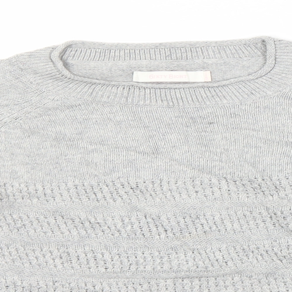 Close-up detail of 6ixty 8ight women’s grey round neck acrylic jumper, size S