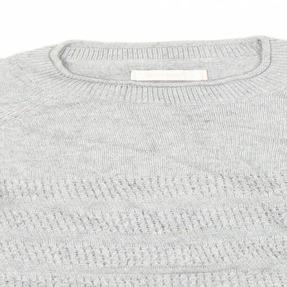 Close-up detail of 6ixty 8ight women’s grey round neck acrylic jumper, size S