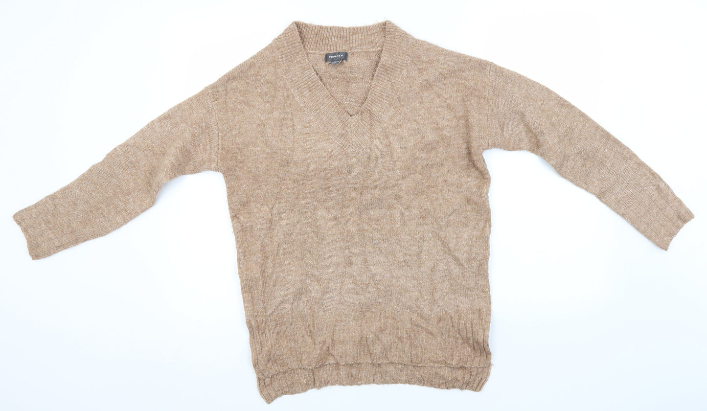 Primark Womens Beige V-Neck  Acrylic Pullover Jumper Size 4