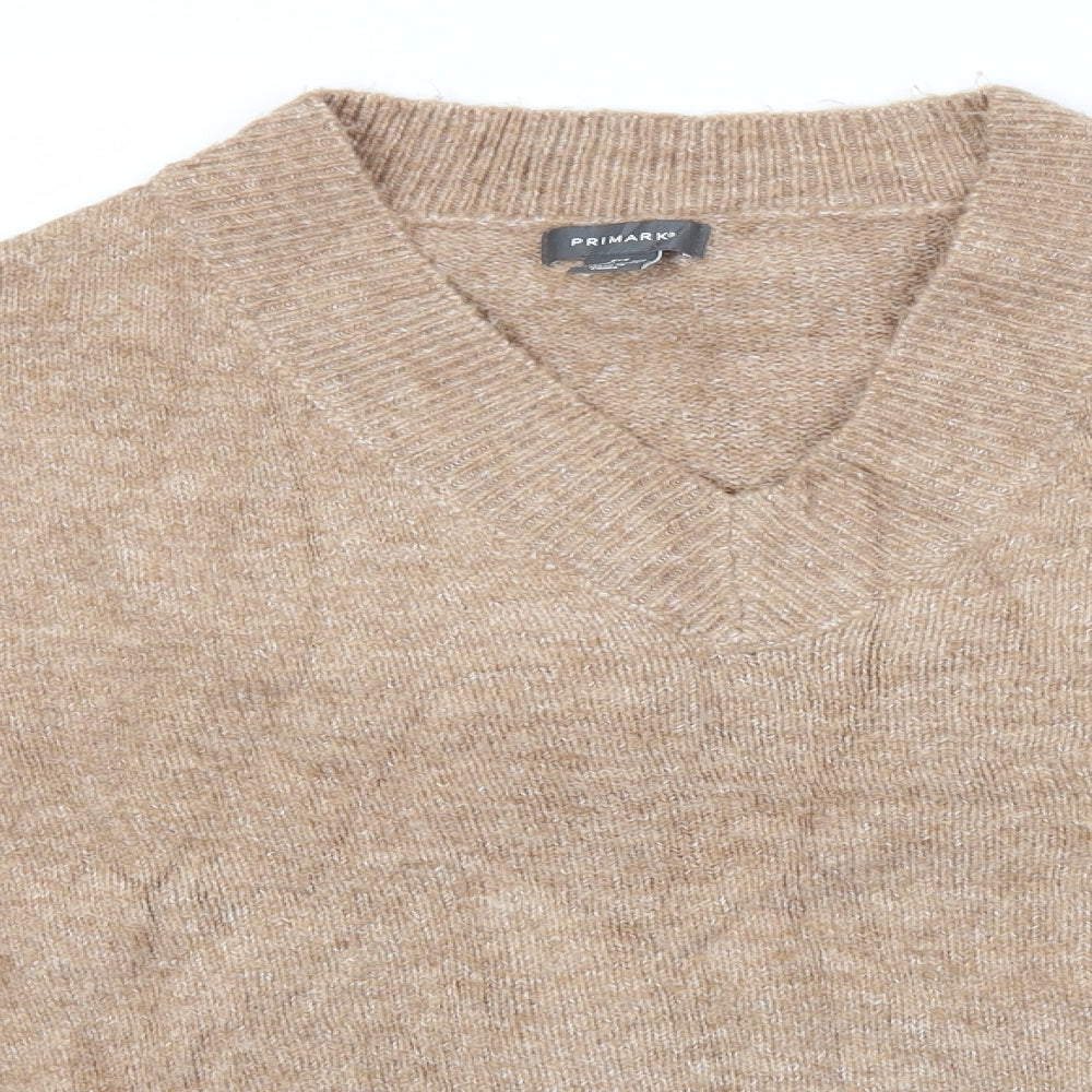 Primark Womens Beige V-Neck  Acrylic Pullover Jumper Size 4