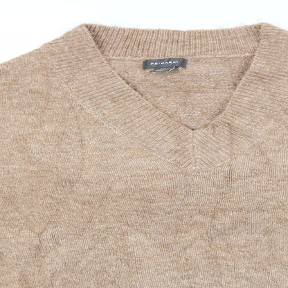 Primark Womens Beige V-Neck  Acrylic Pullover Jumper Size 4