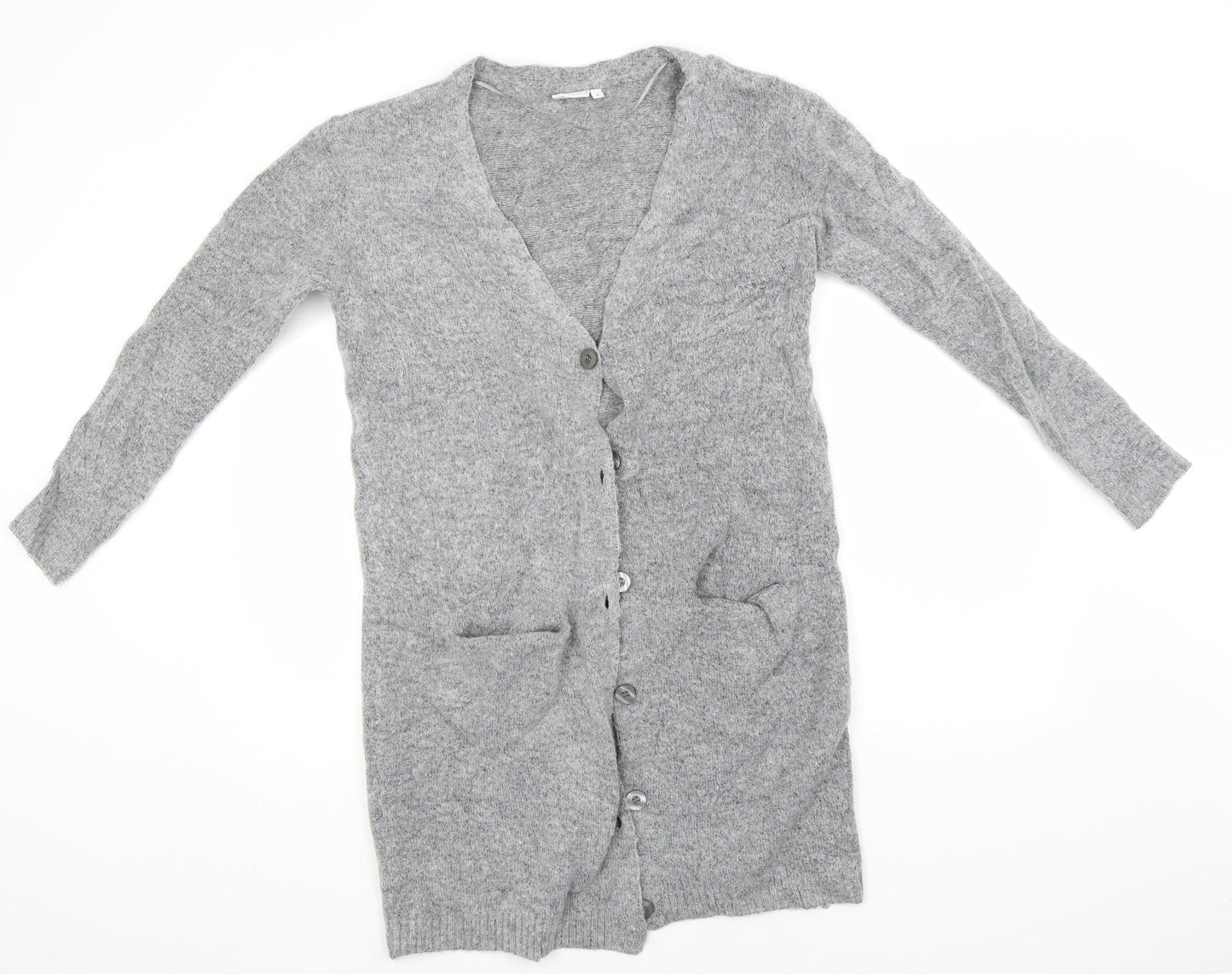Preworn Womens Grey Round Neck  Acrylic Cardigan Jumper Size S