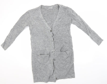 Preworn Womens Grey Round Neck  Acrylic Cardigan Jumper Size S