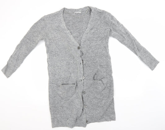 Preworn Womens Grey Round Neck  Acrylic Cardigan Jumper Size S