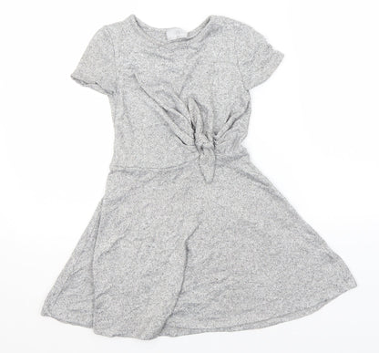 Front view of Preworn girls’ silver a-line round neck
