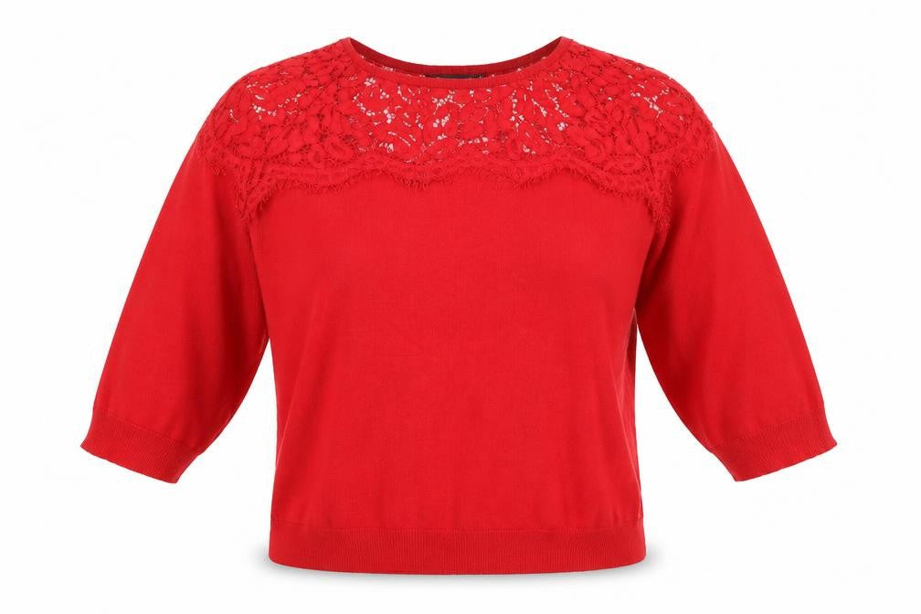 Front view of Bonmarché women’s red viscose pullover hoodie, size M