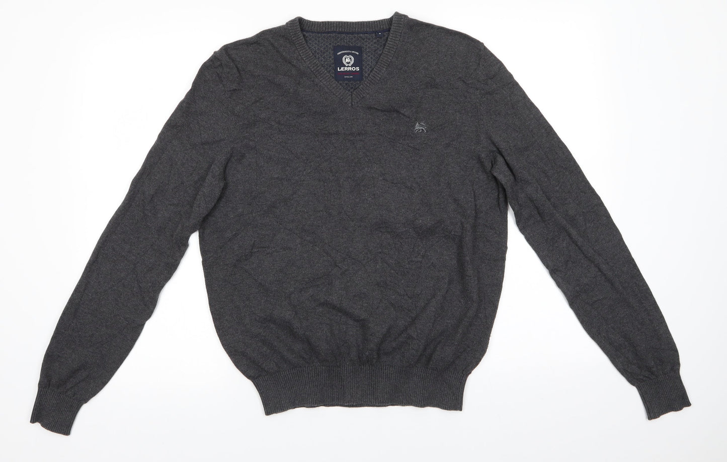 LERROS Mens Grey V-Neck  Cotton Pullover Jumper Size S   - Charcoal grey