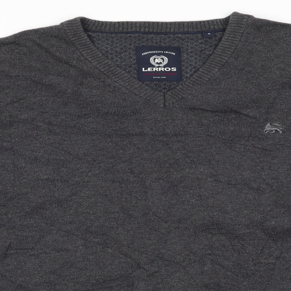 LERROS Mens Grey V-Neck  Cotton Pullover Jumper Size S   - Charcoal grey