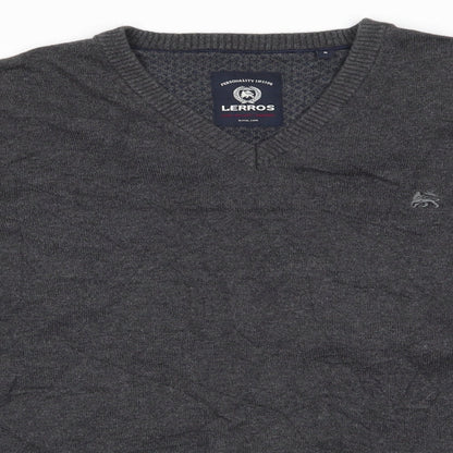 LERROS Mens Grey V-Neck  Cotton Pullover Jumper Size S   - Charcoal grey