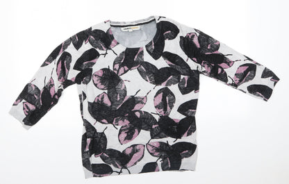 Clements Ribeiro Womens Grey Round Neck Floral Viscose Pullover Jumper Size M   - Black & pink leaf pattern