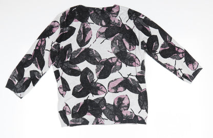 Clements Ribeiro Womens Grey Round Neck Floral Viscose Pullover Jumper Size M   - Black & pink leaf pattern