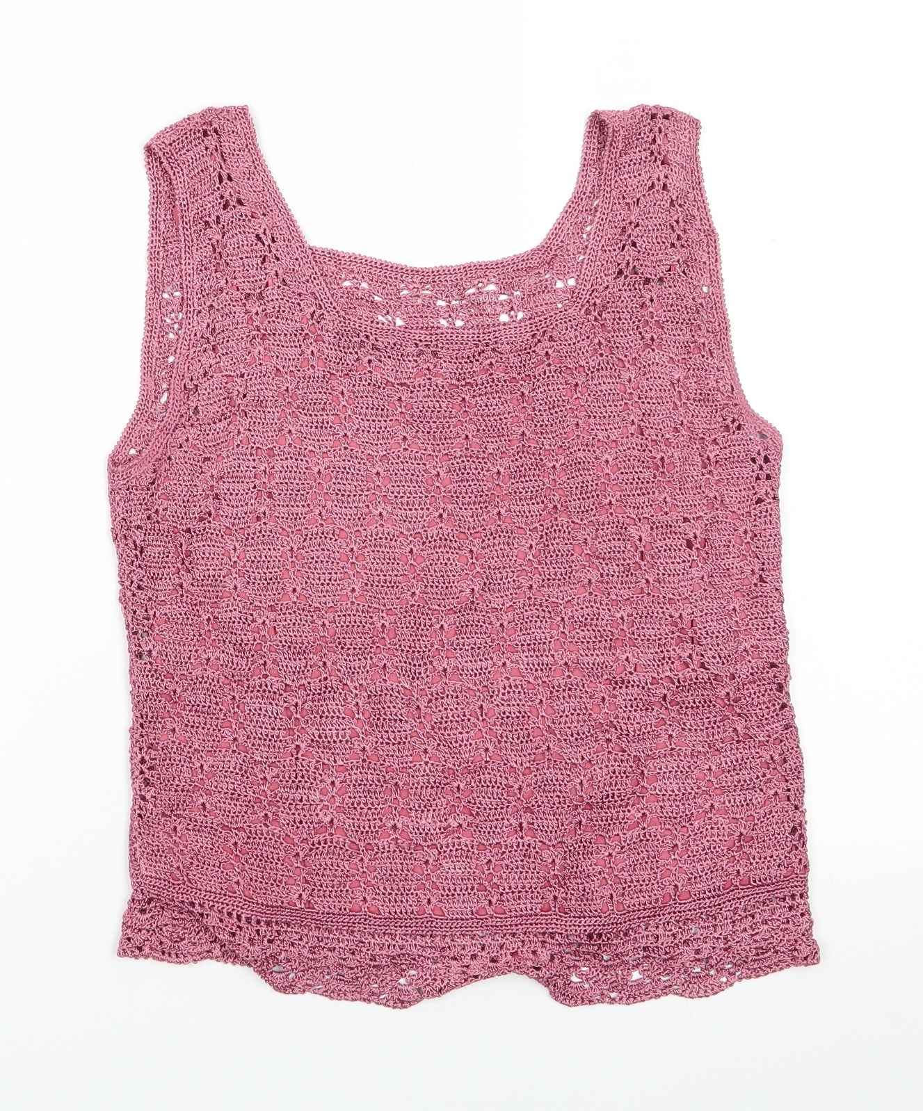 Preworn Womens Pink Round Neck   Pullover Jumper    - Dusty Pink Crochet Style with under cami