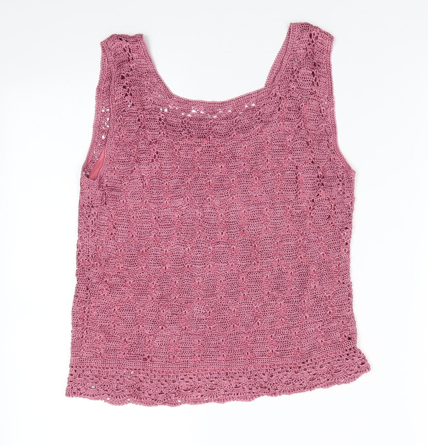 Preworn Womens Pink Round Neck   Pullover Jumper    - Dusty Pink Crochet Style with under cami