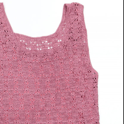 Preworn Womens Pink Round Neck   Pullover Jumper    - Dusty Pink Crochet Style with under cami