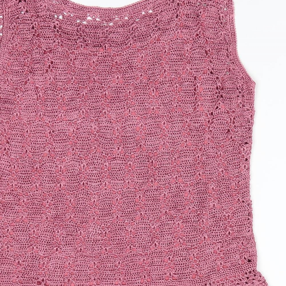 Preworn Womens Pink Round Neck   Pullover Jumper    - Dusty Pink Crochet Style with under cami