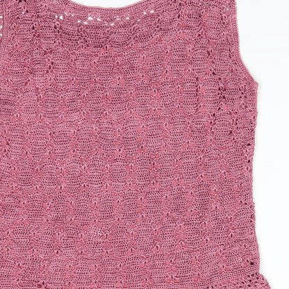 Preworn Womens Pink Round Neck   Pullover Jumper    - Dusty Pink Crochet Style with under cami