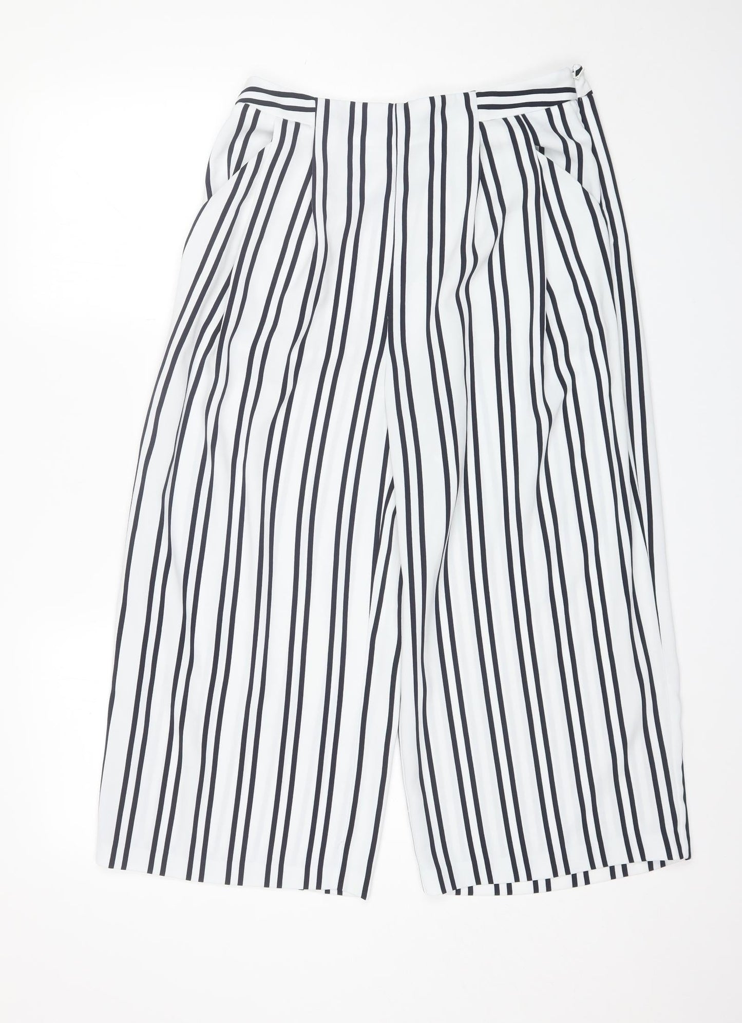 Warehouse Womens White Striped Polyester Trousers  Size 14 L22 in Regular