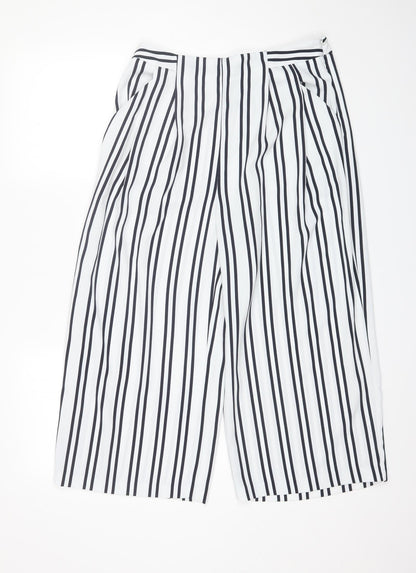 Warehouse Womens White Striped Polyester Trousers  Size 14 L22 in Regular