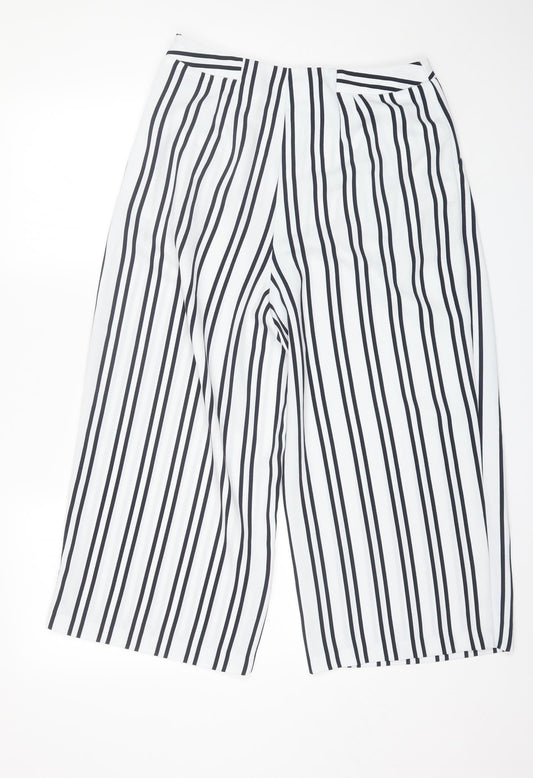 Warehouse Womens White Striped Polyester Trousers  Size 14 L22 in Regular
