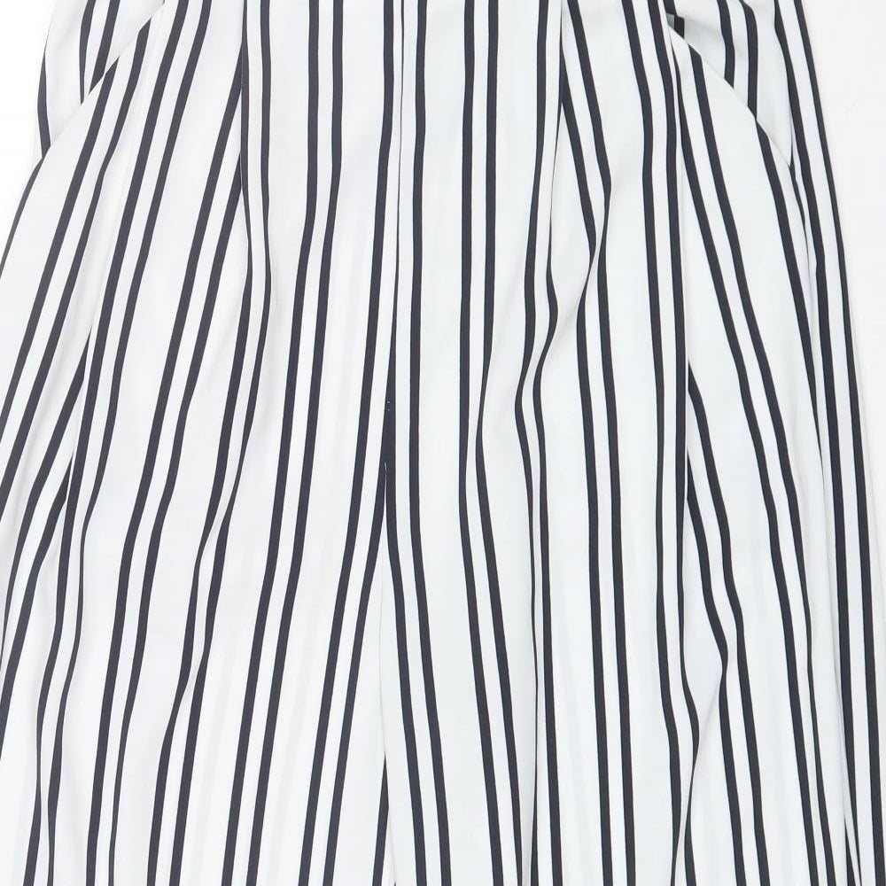 Warehouse Womens White Striped Polyester Trousers  Size 14 L22 in Regular