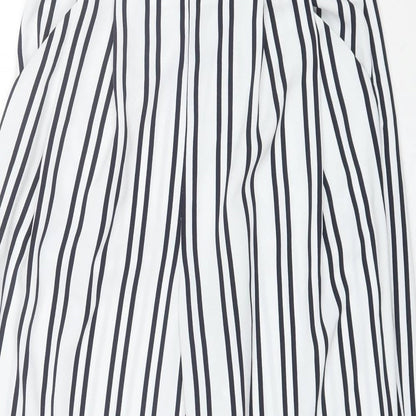Warehouse Womens White Striped Polyester Trousers  Size 14 L22 in Regular