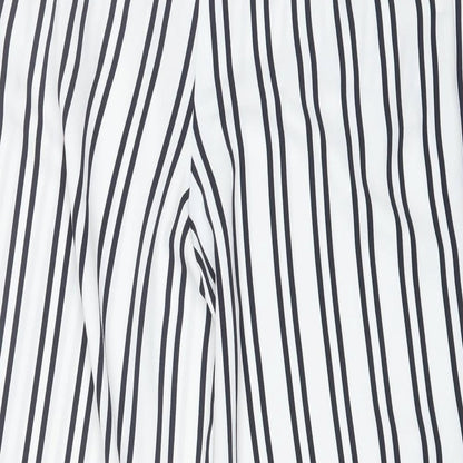 Warehouse Womens White Striped Polyester Trousers  Size 14 L22 in Regular