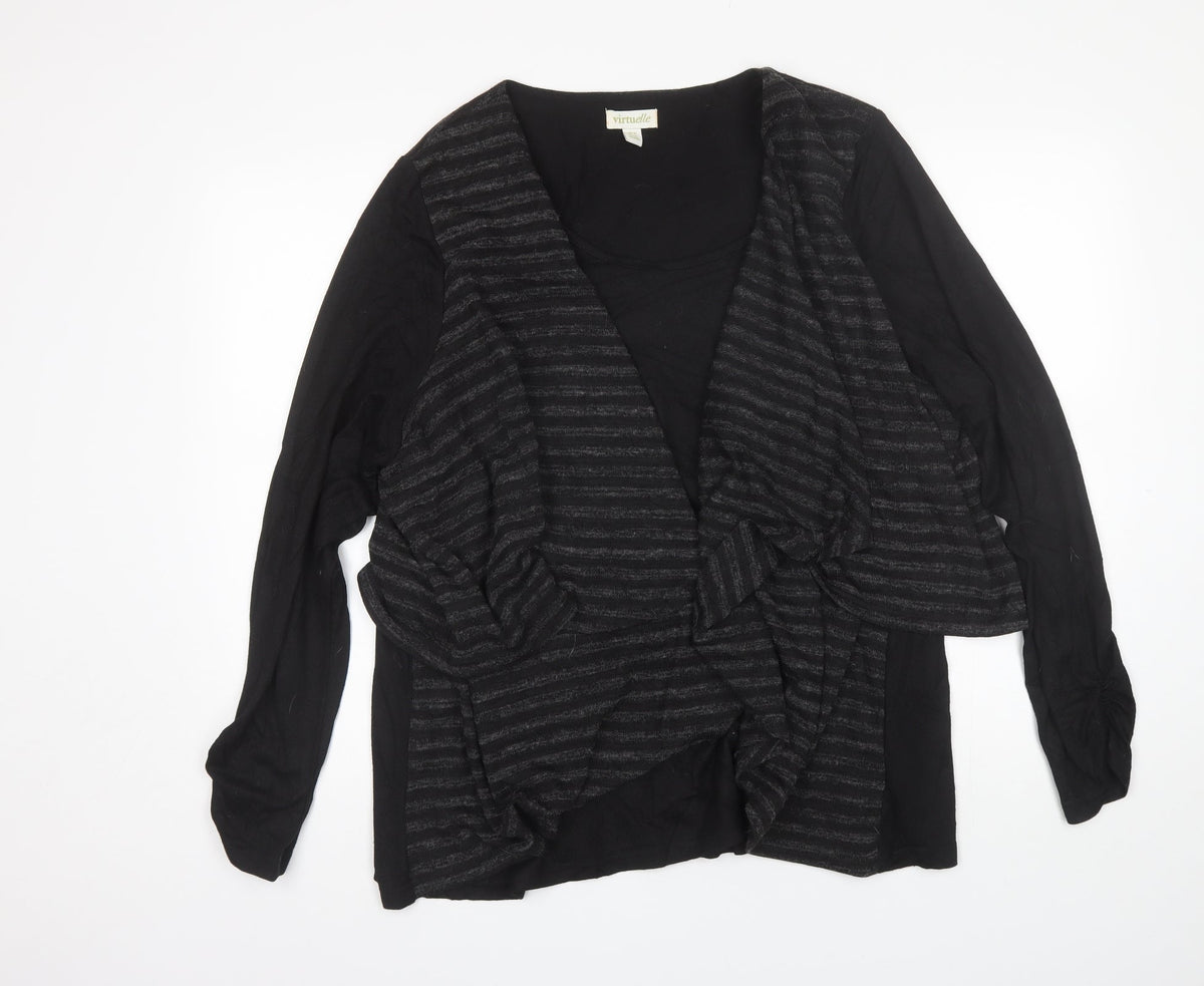 Front view of Virtuelle women’s black v-neck striped polyester jumper, size XL