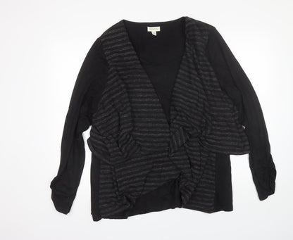 Front view of Virtuelle women’s black v-neck striped polyester jumper, size XL