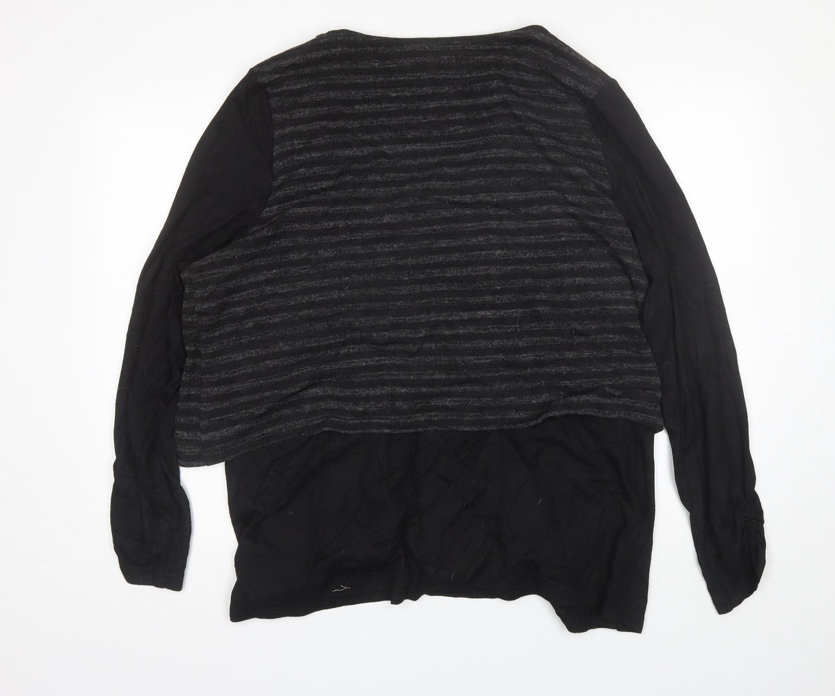 Back view of Virtuelle women’s black v-neck striped polyester jumper, size XL