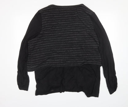 Back view of Virtuelle women’s black v-neck striped polyester jumper, size XL