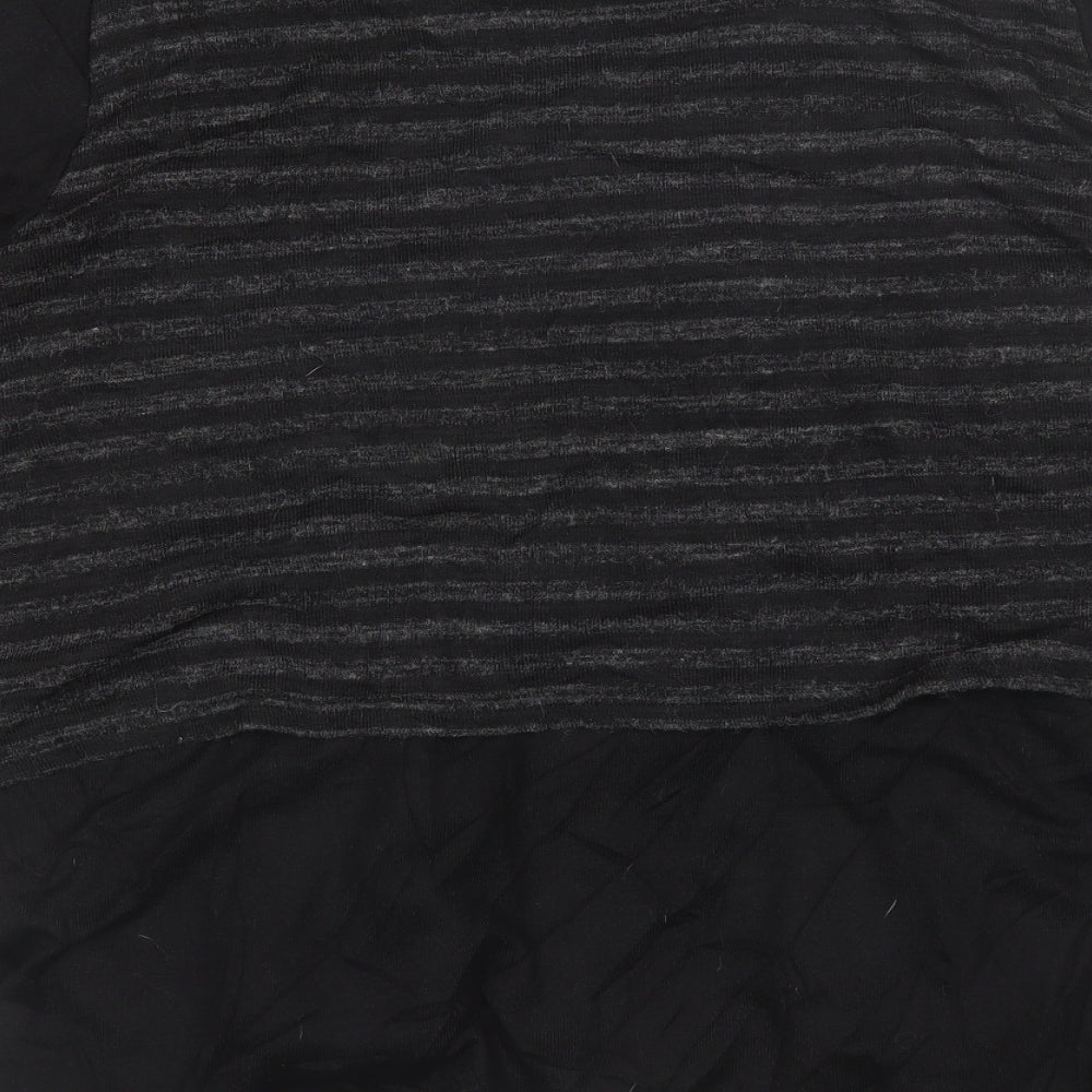 Brand and care label for Virtuelle women’s black v-neck striped polyester jumper, size XL