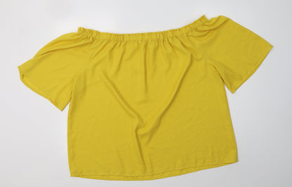 Capsule Womens Yellow  Polyester Basic Blouse Size XL Off the Shoulder