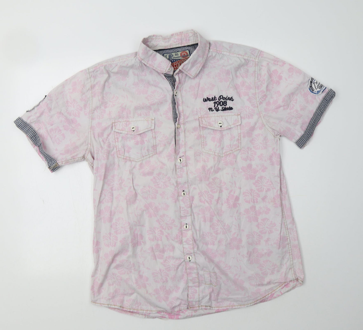 Mens UK Size L Lee Cooper Pink  Button-Up Short Sleeve Casual Shirt