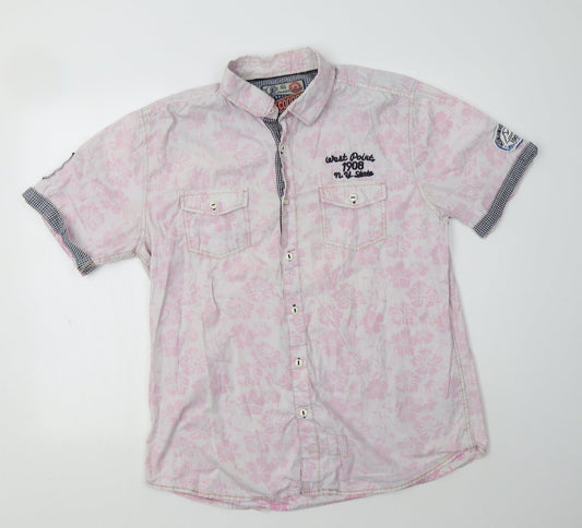 Mens UK Size L Lee Cooper Pink  Button-Up Short Sleeve Casual Shirt