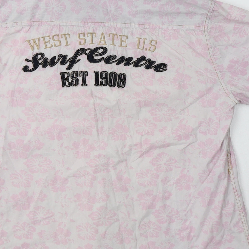 Mens UK Size L Lee Cooper Pink  Button-Up Short Sleeve Casual Shirt
