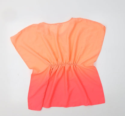 Primark Girls Orange  Polyester Tunic Blouse Size 8-9 Years V-Neck  - Embellished Collar