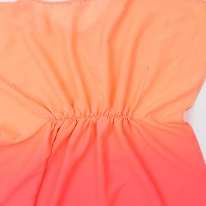 Primark Girls Orange  Polyester Tunic Blouse Size 8-9 Years V-Neck  - Embellished Collar