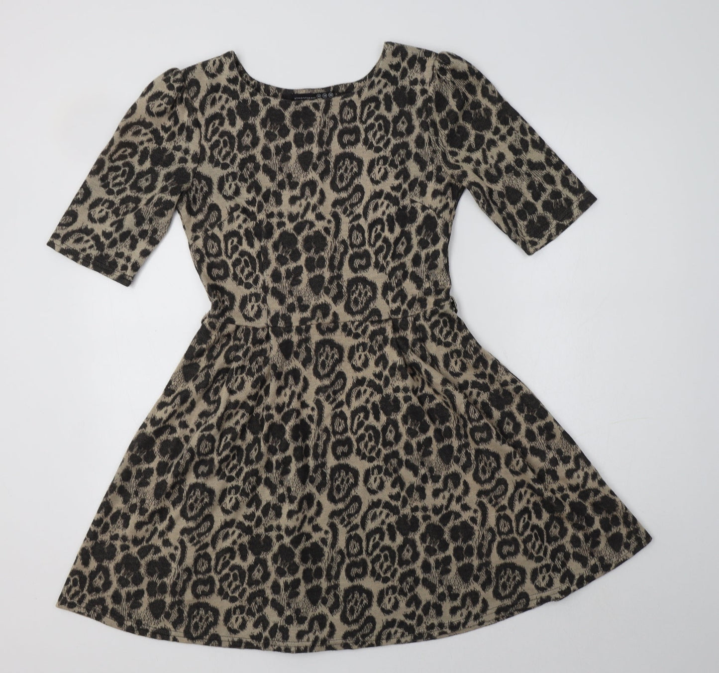 Primark Womens Beige Animal Print Acrylic Fit & Flare  Size 10  Round Neck