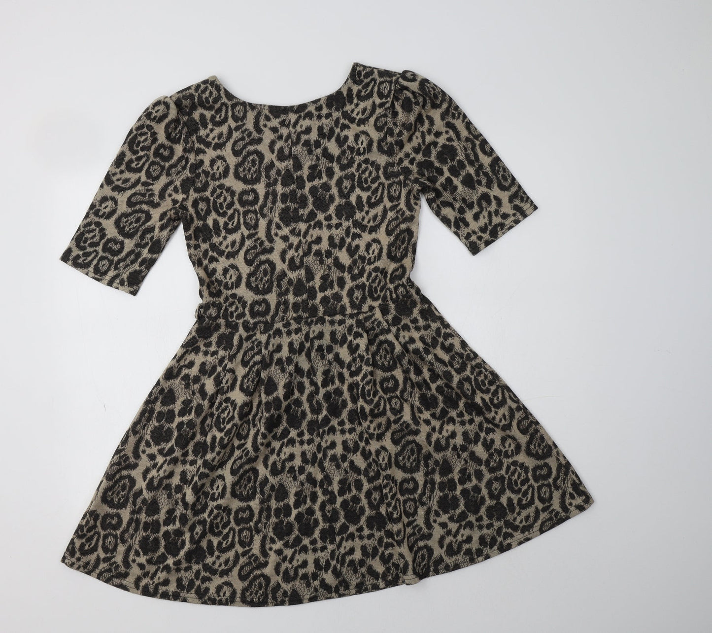 Primark Womens Beige Animal Print Acrylic Fit & Flare  Size 10  Round Neck