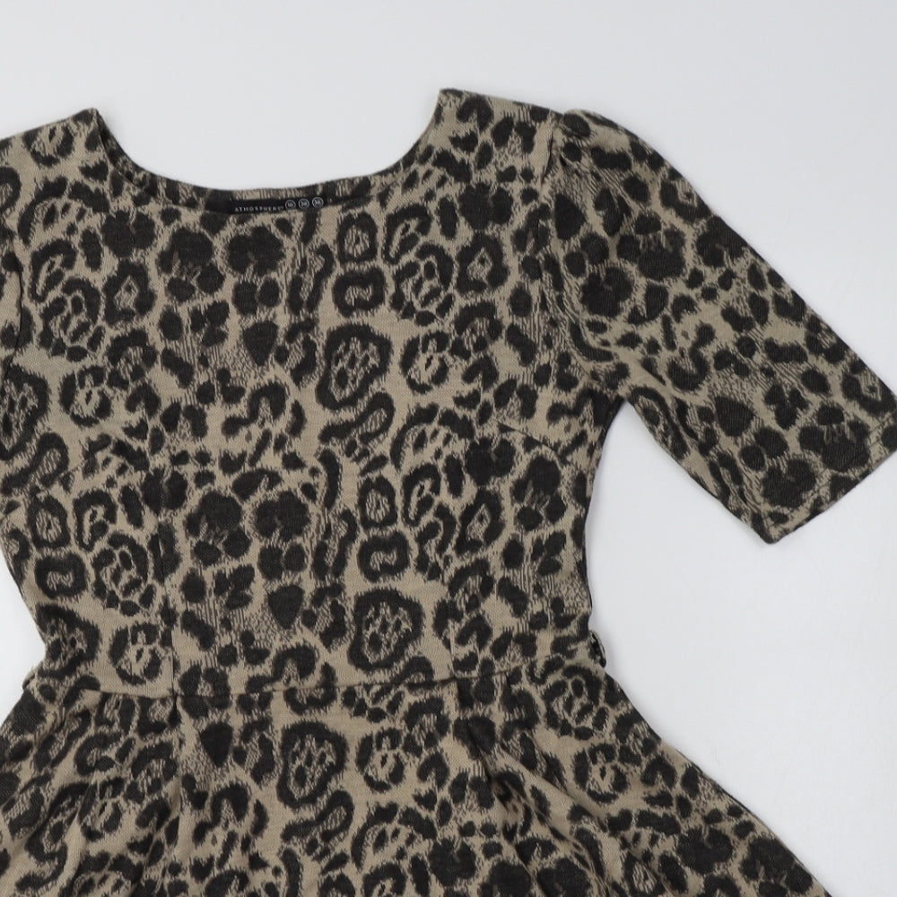 Primark Womens Beige Animal Print Acrylic Fit & Flare  Size 10  Round Neck