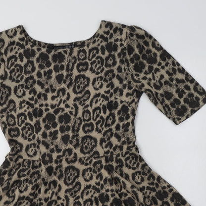 Primark Womens Beige Animal Print Acrylic Fit & Flare  Size 10  Round Neck