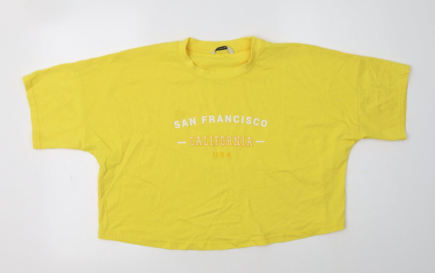 George Womens Yellow  Cotton Cropped T-Shirt Size 12 Crew Neck - San Francisco