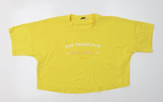 George Womens Yellow  Cotton Cropped T-Shirt Size 12 Crew Neck - San Francisco