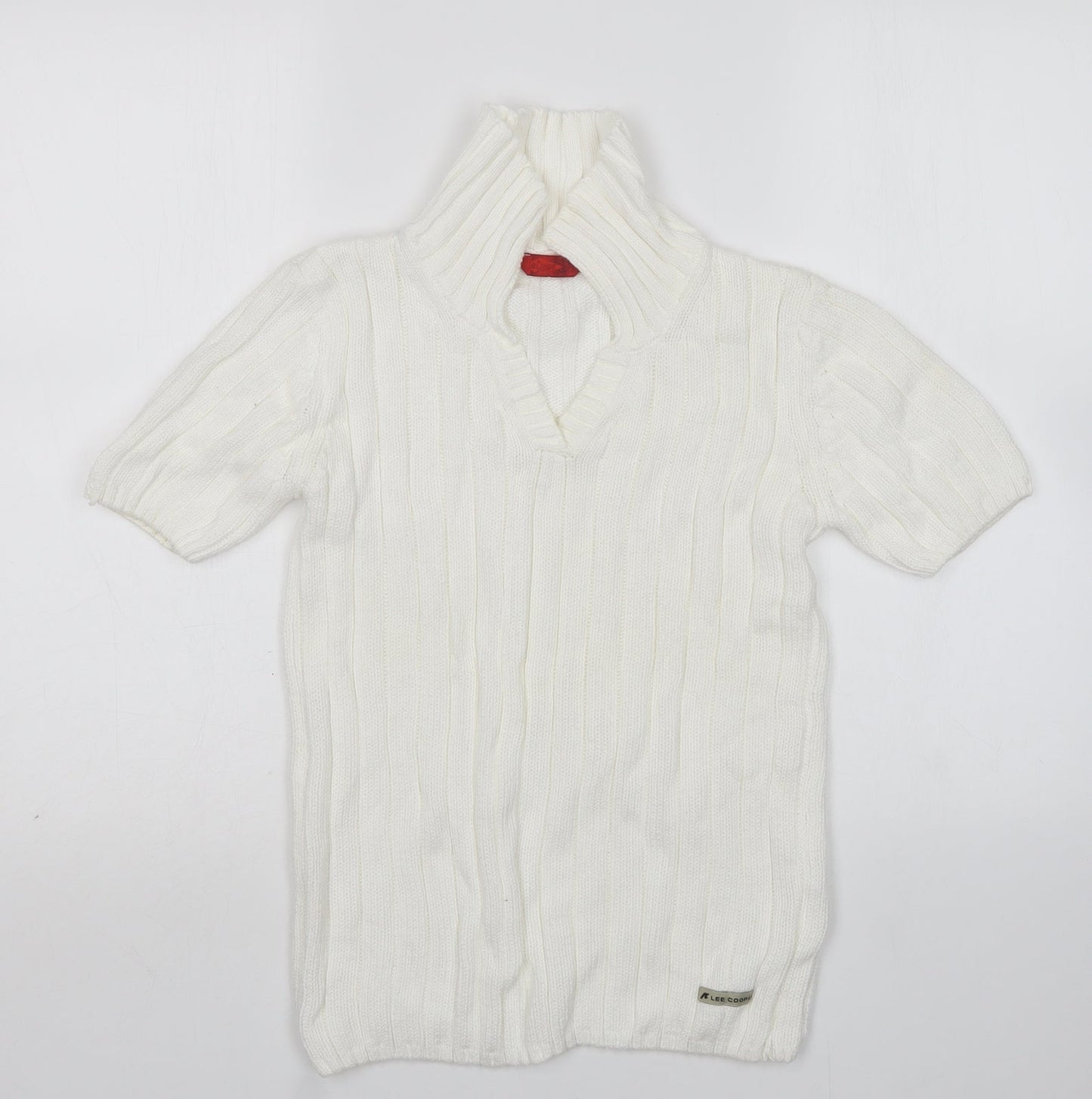 Lee Cooper Womens White V-Neck  Cotton Pullover Jumper Size S